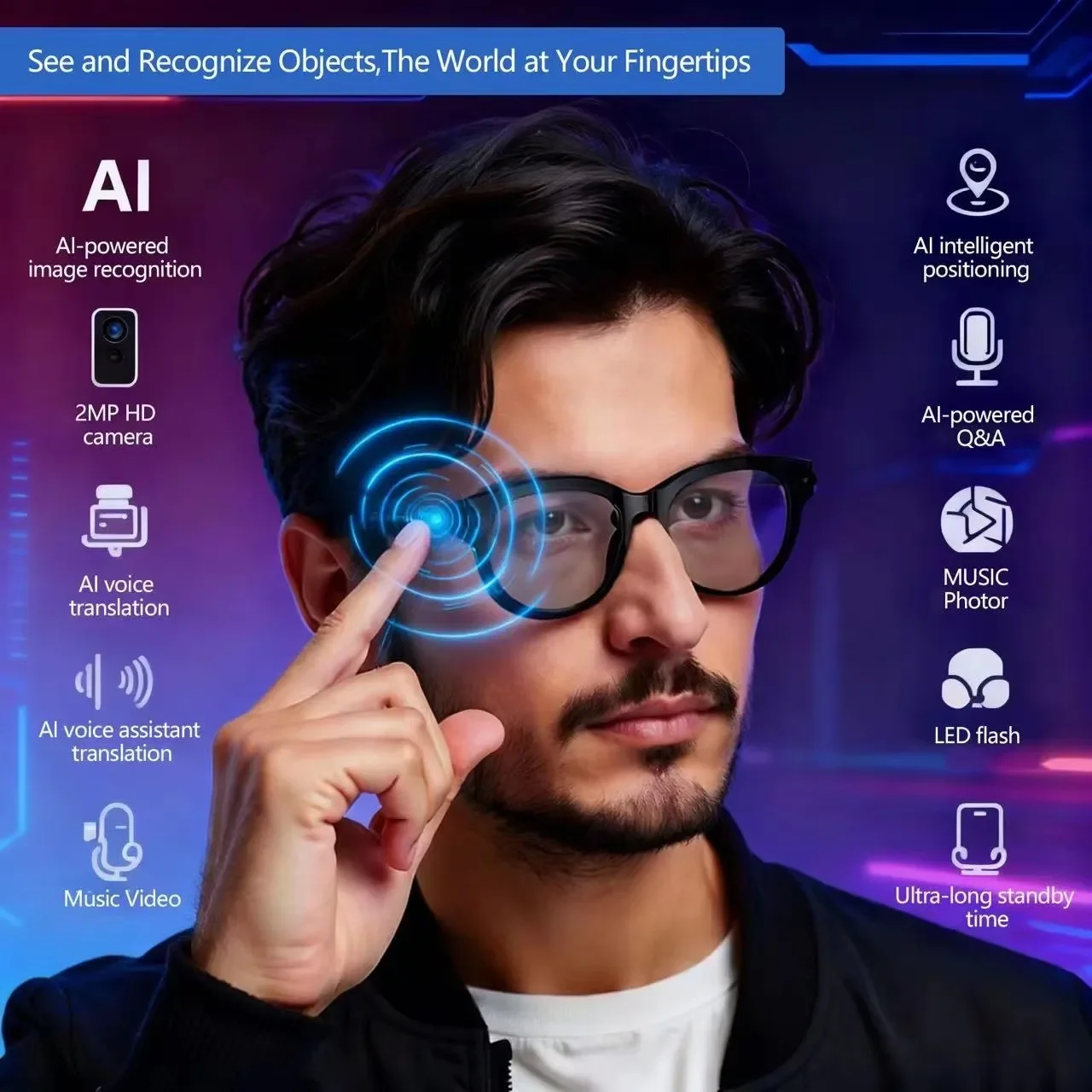 Audio Music To Video Ai Free - KI-Sonnenbrille für Herren mit Echtzeit-Übersetzung, Smart-Brille