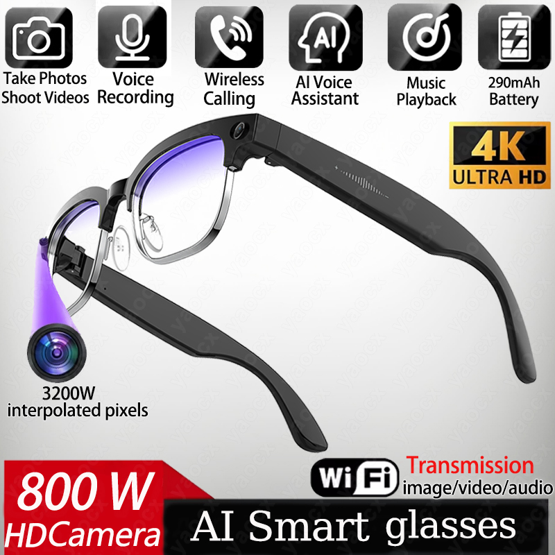 Audio Music Recording - 4K Smart AI-Brille mit 8MP-Kamera, Videoaufnahme,
