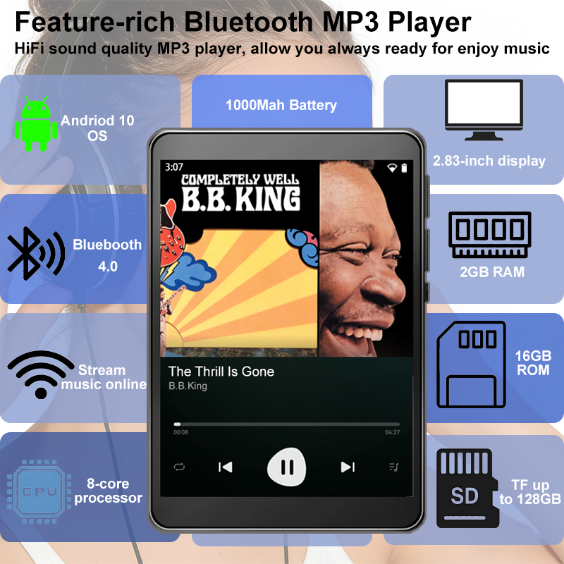 Audio Music Mp3 Download - WiFi-MP3-Player Android 10 Spotify Online-Musik-Streamer Bluetooth-Lautsprecher